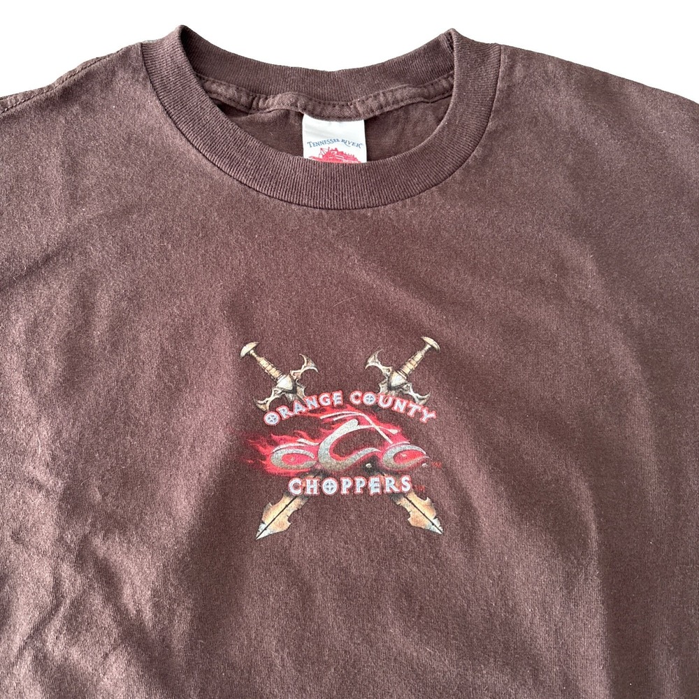 Vintage Orange County Choppers Short Sleeve Tshirt Brown L New York Rock Tavern
